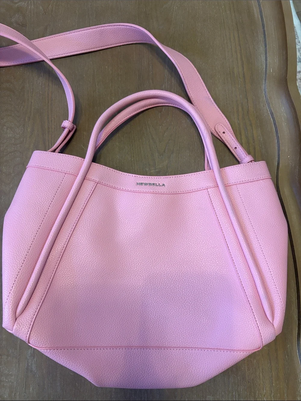 Newbella Pink Pebble Leather Tote with Dual Handles
